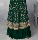 Dark Green Designer Embroidered Peplum Style Sharara Suit-Saira's Boutique
