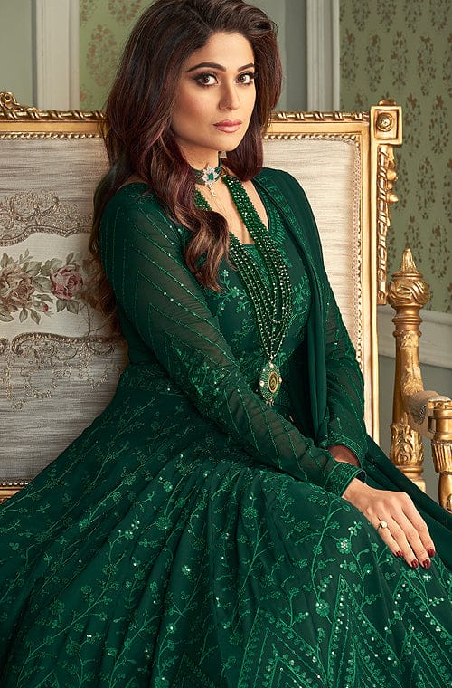 Dark Green Designer Heavy Embroidered Wedding Anarkali Suit-Saira's Boutique