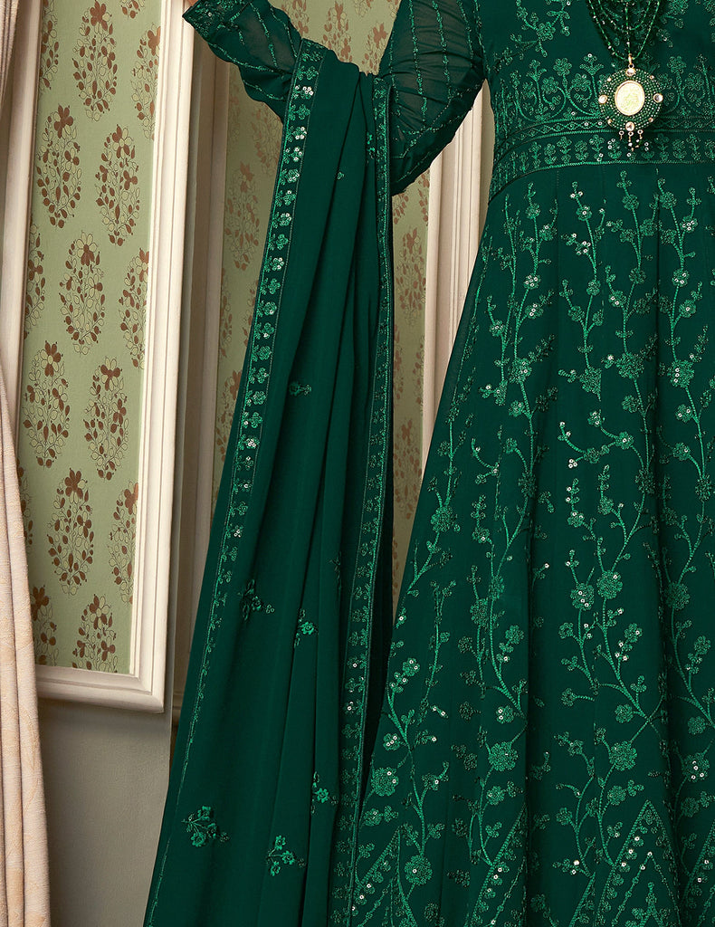 Dark Green Designer Heavy Embroidered Wedding Anarkali Suit-Saira's Boutique