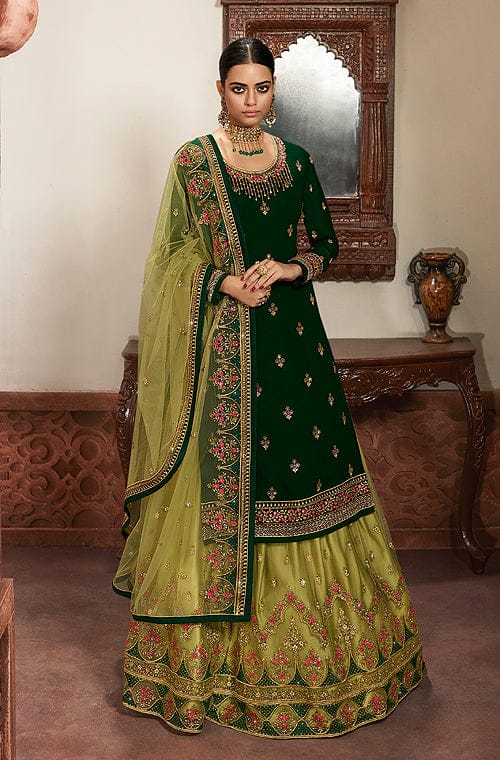 Surbhi Jyoti in Kalki dark green lehenga with peach blouse in resham  embroidery