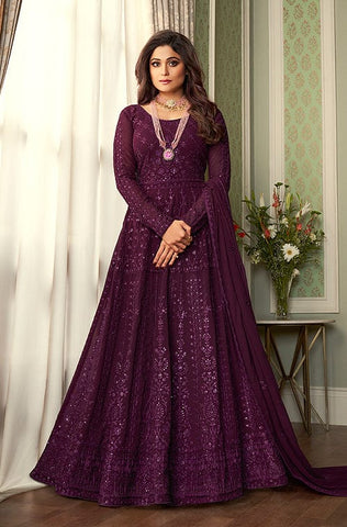 Wine Purple Designer Heavy Embroidered Party Wear Anarkali Suit
