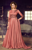 Dark Salmon Pink Designer Embroidered Satin Anarkali Gown-Saira's Boutique