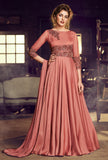 Dark Salmon Pink Designer Embroidered Satin Anarkali Gown-Saira's Boutique