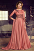 Dark Salmon Pink Designer Embroidered Satin Anarkali Gown-Saira's Boutique