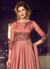 Dark Salmon Pink Designer Embroidered Satin Anarkali Gown-Saira's Boutique