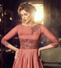 Dark Salmon Pink Designer Embroidered Satin Anarkali Gown-Saira's Boutique