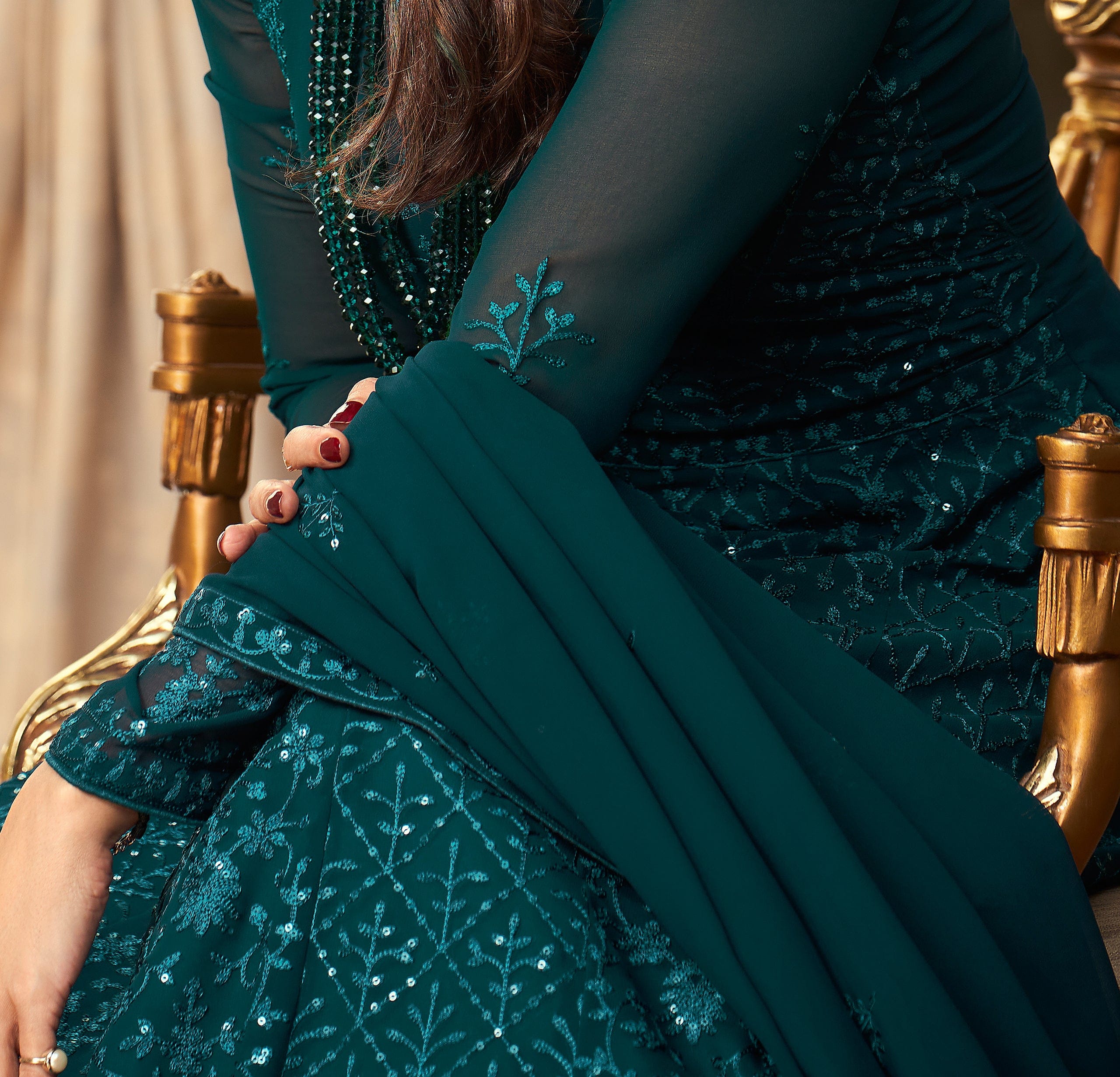 Dark Teal Blue Designer Heavy Embroidered Wedding Anarkali Suit | Saira ...