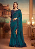 Dark Teal & Navy Blue Designer Embroidered Silk Party Wear Saree-Saira's Boutique