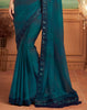 Dark Teal & Navy Blue Designer Embroidered Silk Party Wear Saree-Saira's Boutique