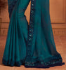 Dark Teal & Navy Blue Designer Embroidered Silk Party Wear Saree-Saira's Boutique