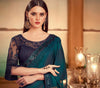 Dark Teal & Navy Blue Designer Embroidered Silk Party Wear Saree-Saira's Boutique