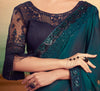 Dark Teal & Navy Blue Designer Embroidered Silk Party Wear Saree-Saira's Boutique