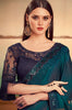 Dark Teal & Navy Blue Designer Embroidered Silk Party Wear Saree-Saira's Boutique