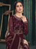 Dark Wine Designer Embroidered Net Wedding Anarkali Gown-Saira's Boutique