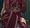 Dark Wine Designer Embroidered Net Wedding Anarkali Gown-Saira's Boutique