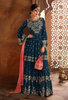 Dark Blue & Coral Pink Designer Heavy Embroidered Georgette Sharara Suit-Saira's Boutique