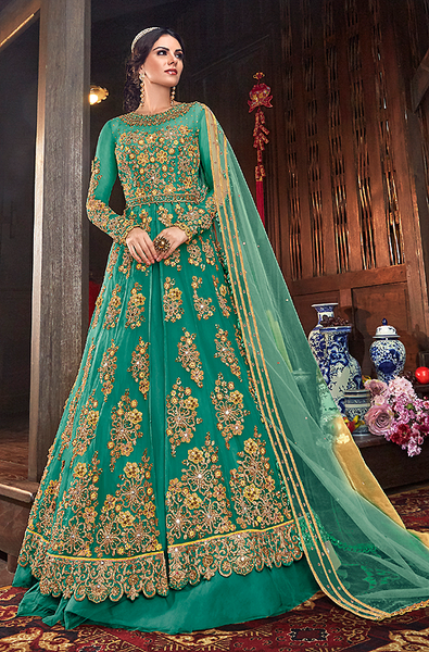 Sea Green Colour Exclusive Party Wear Designer South Cotton With Soft Net  Kids Heavy Gown Girls Wear Collcetion Kajri-2 - The Ethnic World
