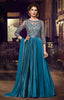 Deep Teal Blue Designer Embroidered Satin Anarkali Gown-Saira's Boutique