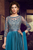 Deep Teal Blue Designer Embroidered Satin Anarkali Gown-Saira's Boutique