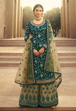 Deep Teal Designer Embroidered Jacquard Wedding Palazzo Suit-Saira's Boutique