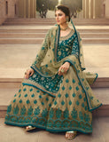 Deep Teal Designer Embroidered Jacquard Wedding Palazzo Suit-Saira's Boutique