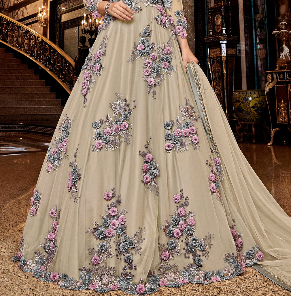 Embroidery Net Designer Anarkali Style Women Gown in Green -6626171049 |  Heenastyle