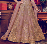 Dull Rose Pink Designer Heavy Embroidered Net Bridal Anarkali Gown-Saira's Boutique
