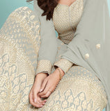 Dusty Gray Designer Embroidered Party Wear Anarkali Suit-Saira's Boutique
