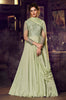 Dusty Green Designer Embroidered Satin Anarkali Gown-Saira's Boutique