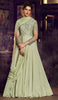 Dusty Green Designer Embroidered Satin Anarkali Gown-Saira's Boutique