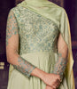 Dusty Green Designer Embroidered Satin Anarkali Gown-Saira's Boutique