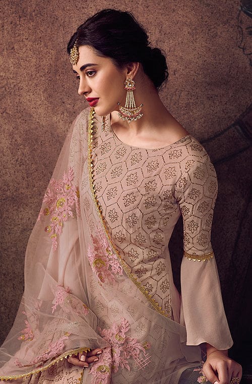 Dusty Mauve Designer Embroidered Georgette Palazzo Suit-Saira's Boutique