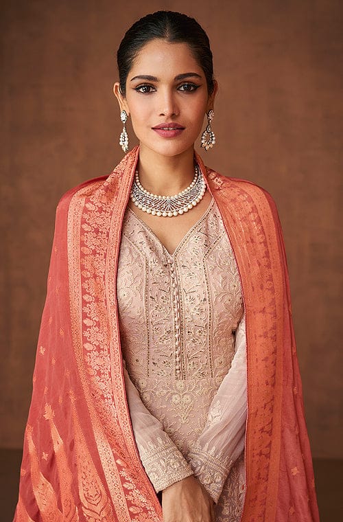 Dusty Mauve & Peach Designer Embroidered Floor Length Anarkali Suit-Saira's Boutique