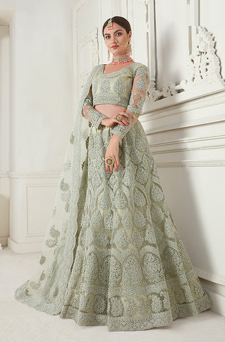 Gray Designer Heavy Embroidered Net Wedding & Bridal Lehenga