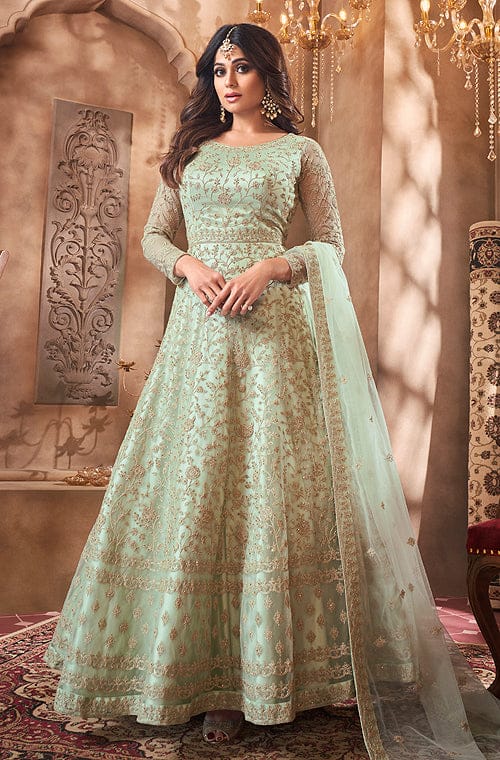 Blue Partywear Embroidered Georgette Anarkali Suit
