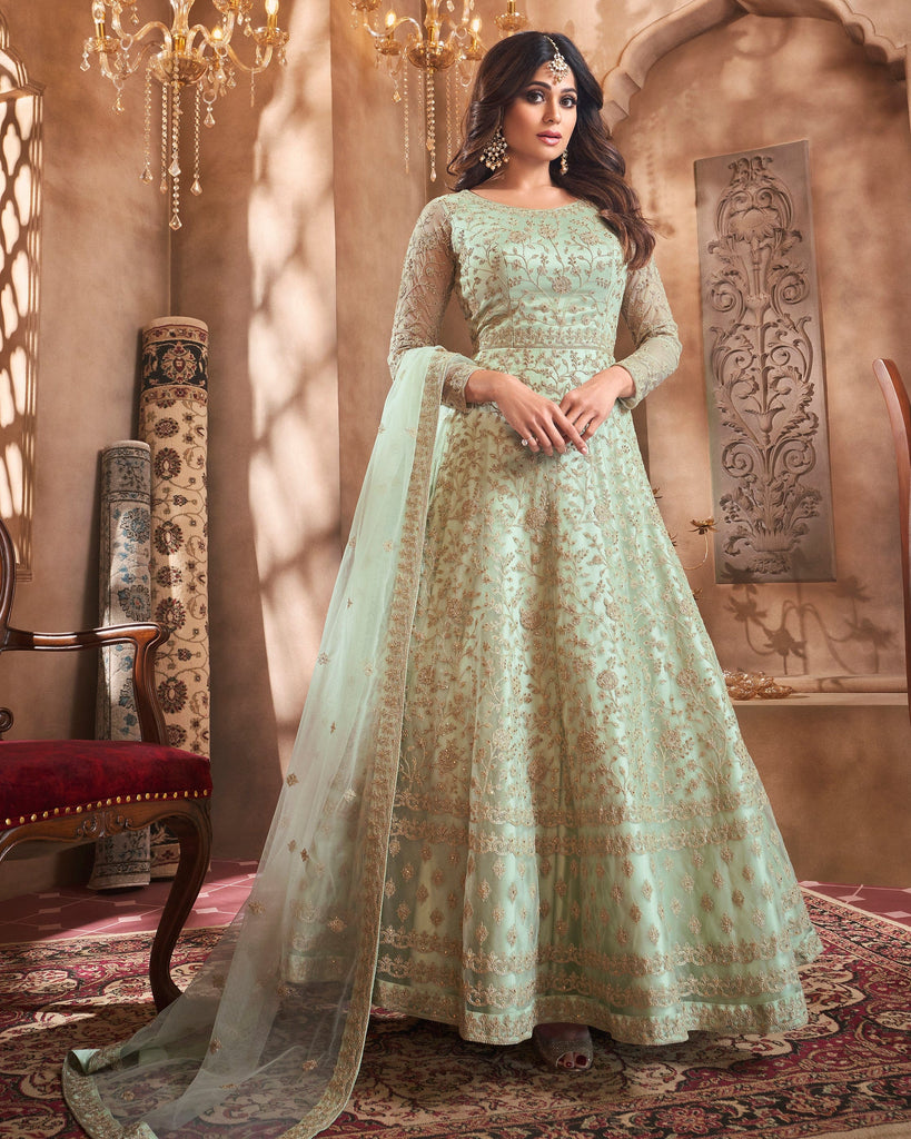 Green Heavy Border Anarkali Suit In Georgette Latest 4164SL01