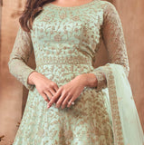 Dusty Mint Green Designer Heavy Embroidered Net Bridal Anarkali Suit-Saira's Boutique