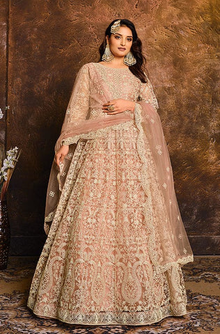Copper Rose Designer Embroidered Wedding Lehenga Style Anarkali Suit