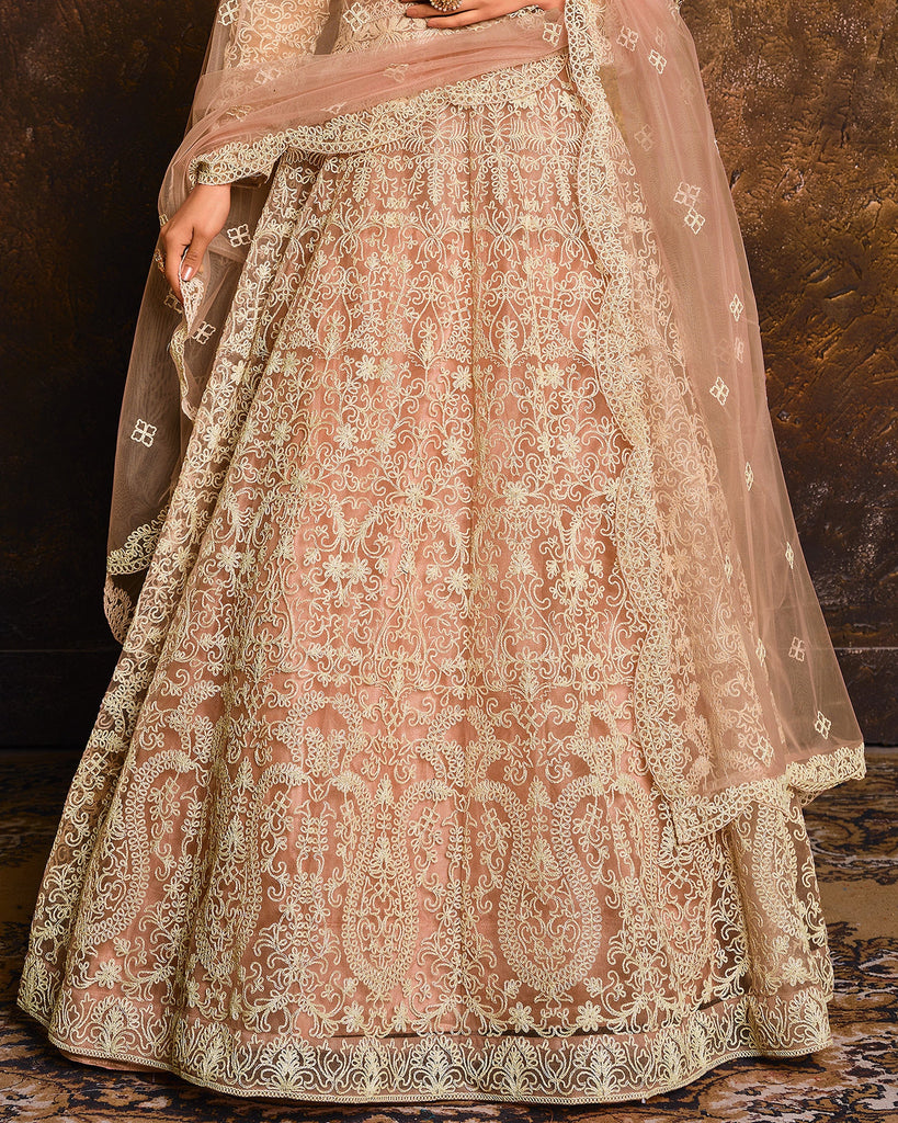 Dusty Peach Designer Heavy Embroidered Net Anarkali Suit-Saira's Boutique