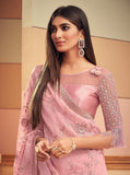 Dusty Pink Designer Embroidered Silk Wedding Saree-Saira's Boutique