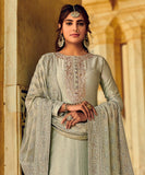 Dusty Sage Green Designer Embroidered Silk Wedding Sharara Suit-Saira's Boutique