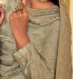 Dusty Sage Green Designer Embroidered Silk Wedding Sharara Suit-Saira's Boutique