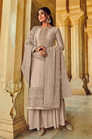 Pale Mustard Designer Embroidered Heavy Chinon Party Wear Sharara Suit