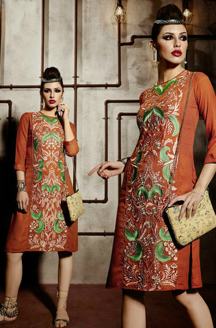 Brick Red Embroidered Pashmina Kurti