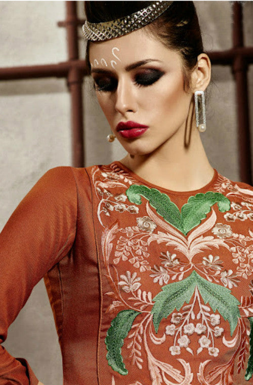 Dark Orange Embroidered Pashmina Kurti-Saira's Boutique