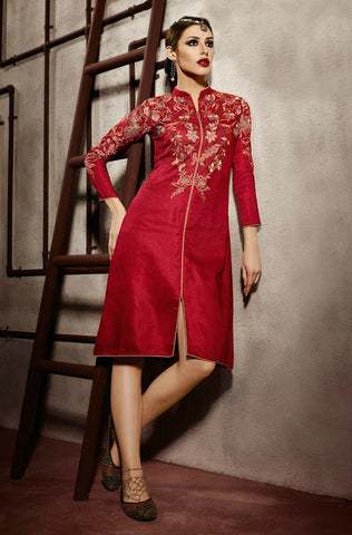 Brick Red Embroidered Pashmina Kurti