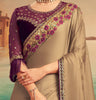 Fawn Beige & Wine Designer Embroidered Silk Party Wear Saree-Saira's Boutique