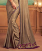 Fawn Beige & Wine Designer Embroidered Silk Party Wear Saree-Saira's Boutique