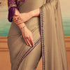 Fawn Beige & Wine Designer Embroidered Silk Party Wear Saree-Saira's Boutique