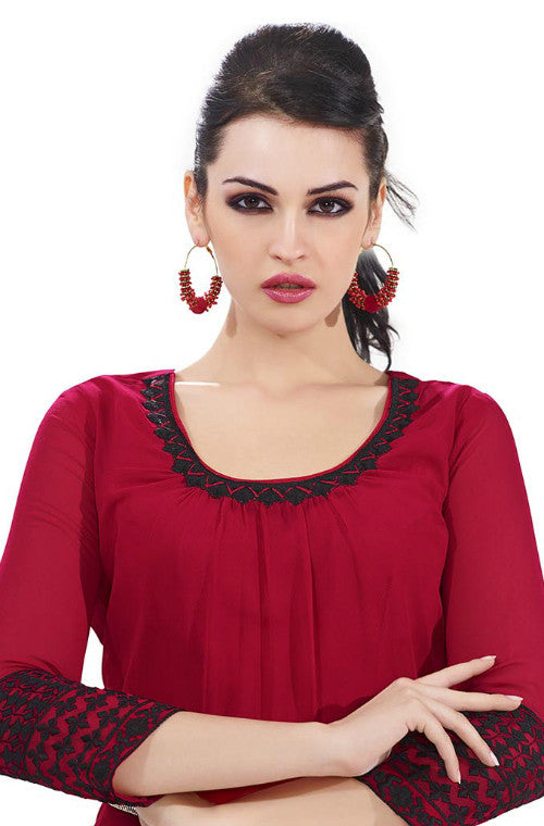 Red & Black Embroidered Georgette Kurti-Saira's Boutique